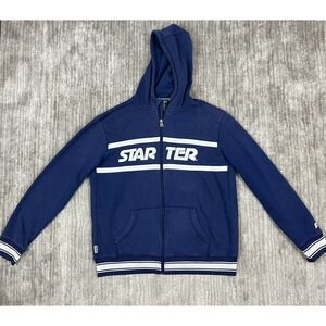 Starter Sweater Boys 16/18 Blue Zip-Up Logo Hoodie Striped Rib